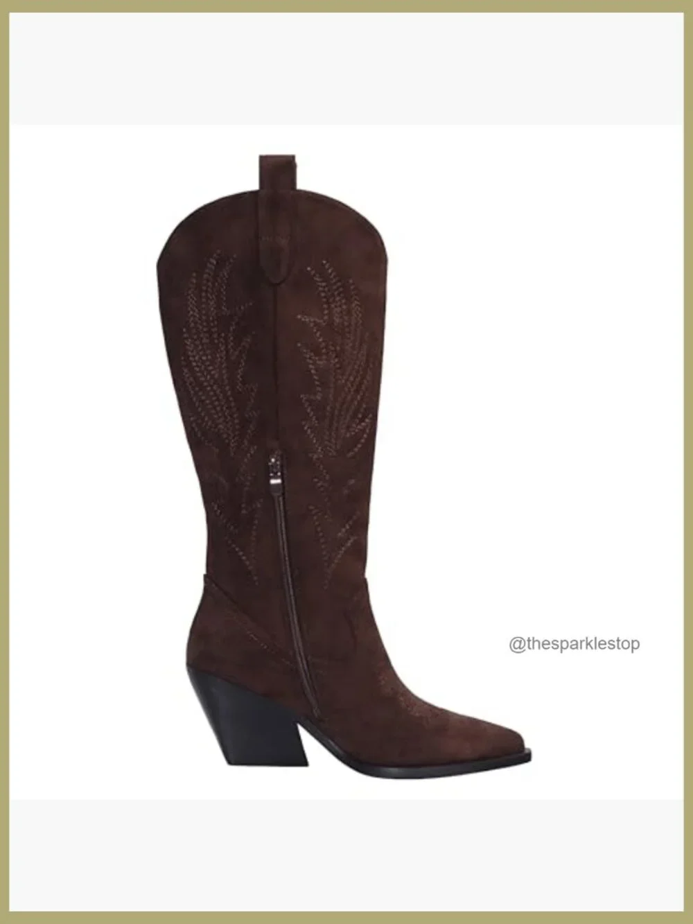 Knee High Cowgirl Boots with Side Zipper, Mid Heel, Pull-On - Picture 4 of 6